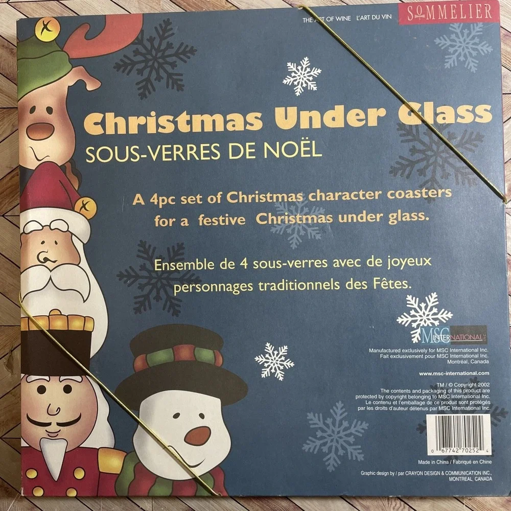Sommelier Christmas Under Glass Coasters 4‎ Piece Set Characters Santa Snowman
